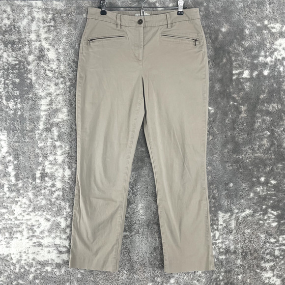Talbots Size 8 Straight Leg Zipper Pocket Minimalist Pants Button Zip Beige - Picture 1 of 12